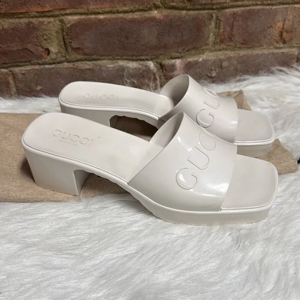 Gucci Women’s Nude Rubber Block Heel Slides Size 39